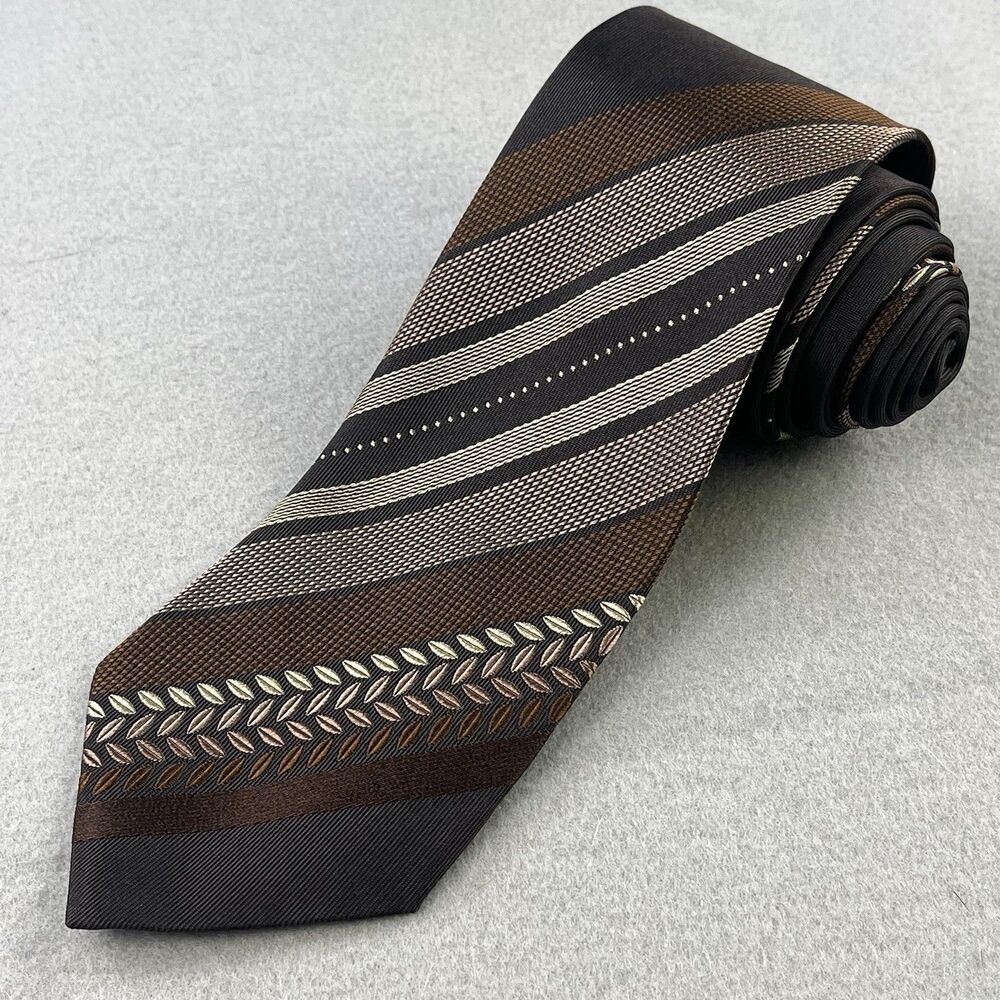 Etro Milano 100% Silk Tie Necktie  Brown Striped Made in Italy